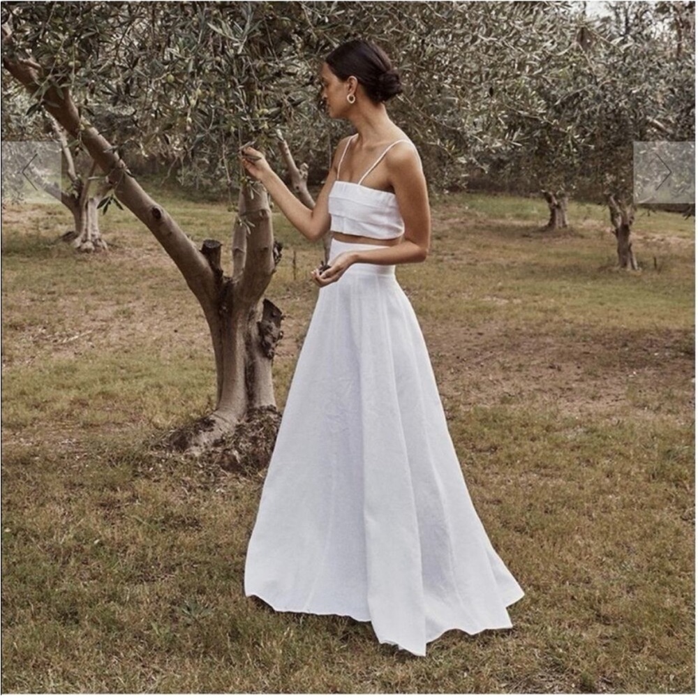 DISSH Aisle White Linen Skirt & Top Set